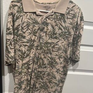 IZOD Men's Beige and Green Leaf Print Polo Shirt